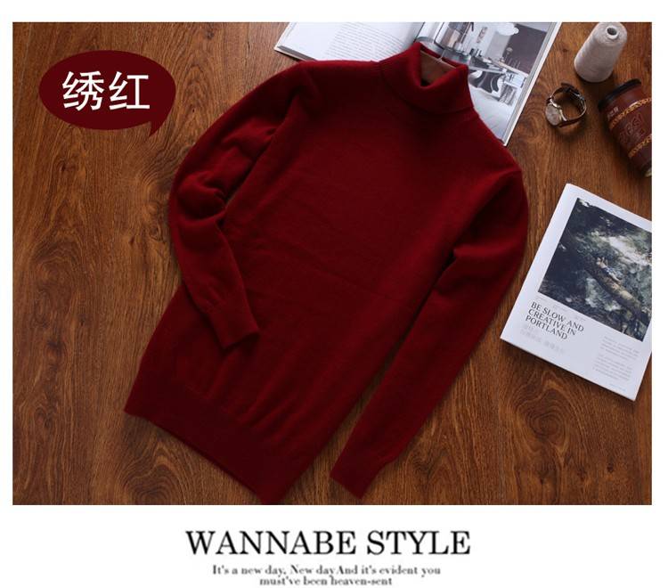 18 áo len mới 100% cashmere nam cao cổ dày lên đầu áo len màu rắn ao da nam