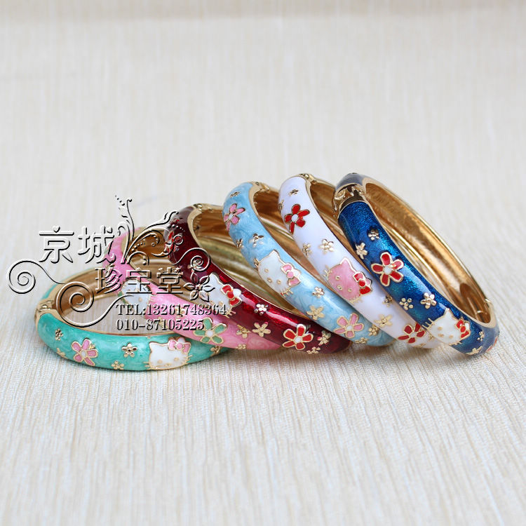 Xác thực Bắc Kinh cloisonne vòng tay của trẻ em dễ thương kt mèo mô hình trẻ em vòng đeo tay bé yêu thích đồ trang sức