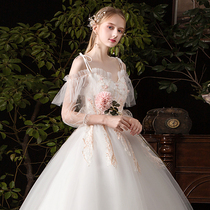 Light main wedding dress 2021 new bride thin temperament word shoulder simple Hepburn tie Qi small man