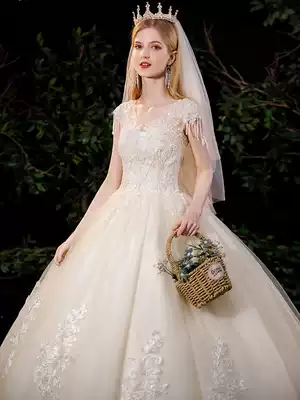 French main wedding dress 2021 New temperament bride dress word shoulder small man high waist pregnant woman light summer