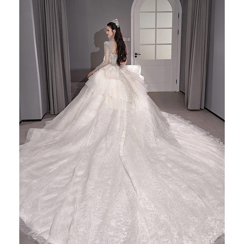 High -end long -sleeved wedding dress bride 2024 new heavy industry French -style main goal main yarn high -level texture big dragg tail light 2023 High -end long -sleeved wedding dress bride 2024 new heavy industry French -style main goal main yarn high -level texture big dragg tail light 2023