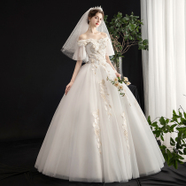 Light main wedding dress 2021 new bride wedding forest department thin simple atmosphere small man word shoulder