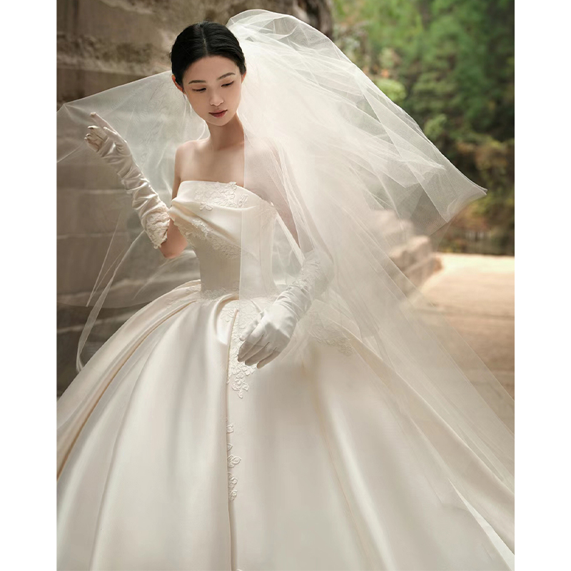 High end smear satin light wedding dress bridal 2023 new door to main yarn Pregnant Woman Fataly minimalist trailing winter-Taobao