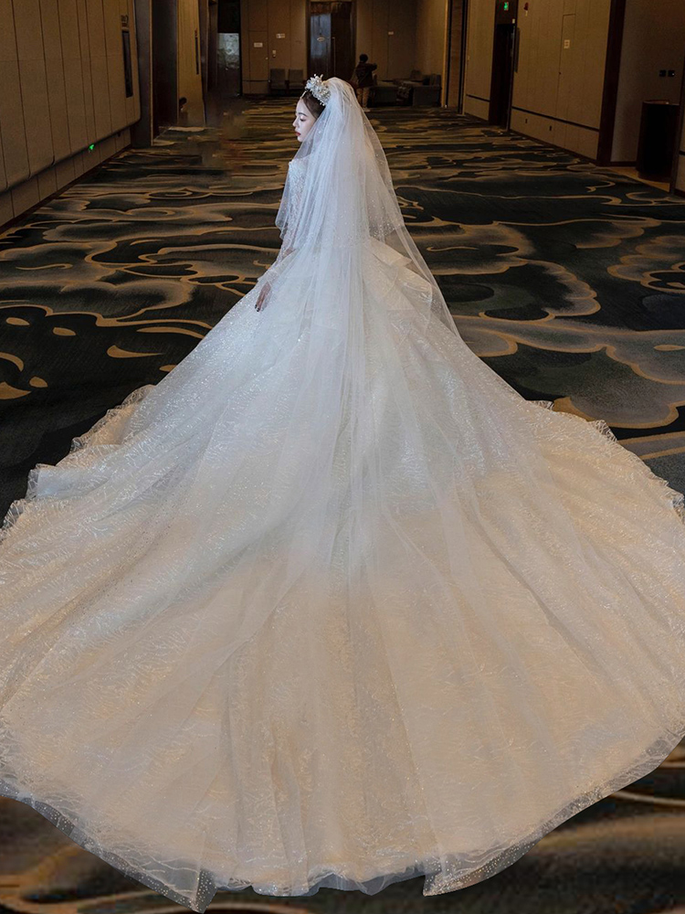 Wedding bride 2024 new heavy chief sleeve V collar out of the main yarn retro large size pregnant woman high -end dragging Wedding bride 2024 new heavy chief sleeve V collar out of the main yarn retro large size pregnant woman high -end dragging