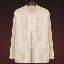 Chinese Tang suit mens father long sleeve coat middle-aged and elderly cotton and linen grandfather 60-70-80 year old mans clothing autumn