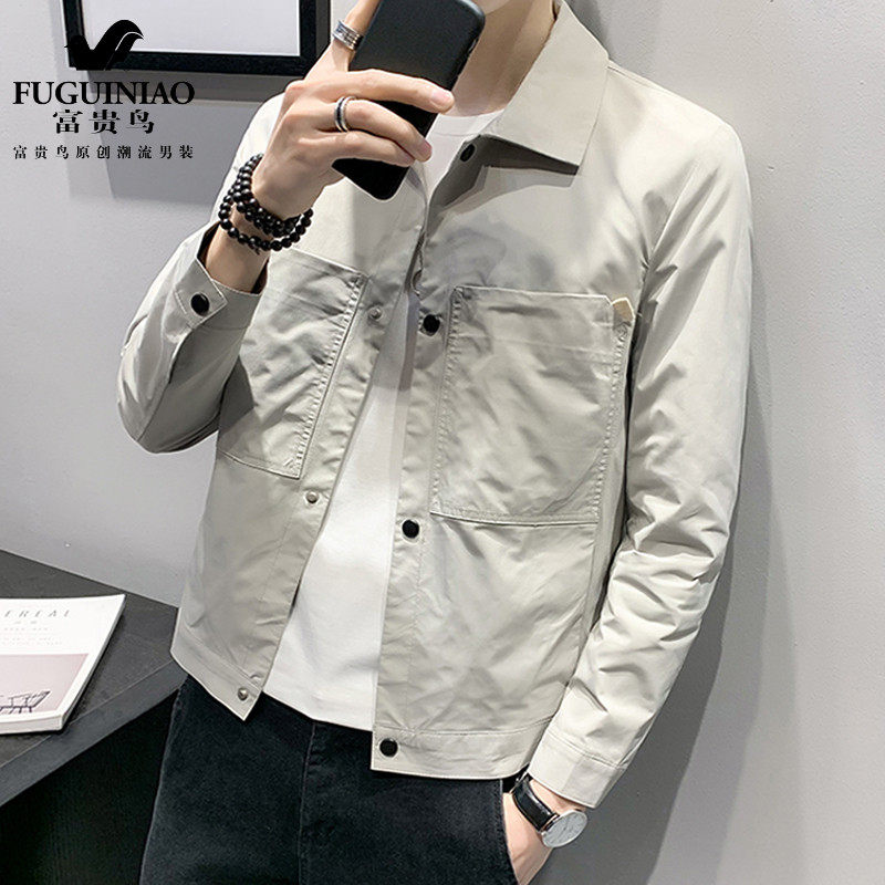 Fugui Bird Spring Autumn Thin jacket Jacket Tooling Jacket Men Trends Han Edition Casual Outerwear Handsome air baseball clothes men's clothing