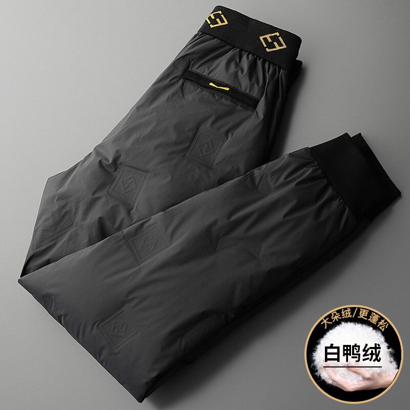 TWG Down Pants Men Thicken Winter 2021 New White Duck Suede Outdoor Wear Warm Cotton Pants Fashion Tide