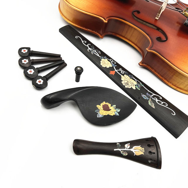 1 set 4/4 violin ebony accessories parts fittings,Inlaid pattern  Tailpiece+Tuning pegs+Endpins+Chin rest/Chin Holder+Fingerboard - AliExpress