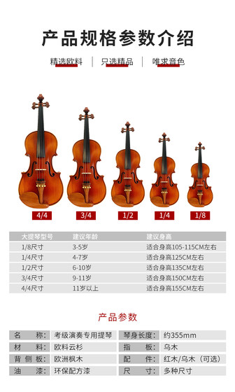 상상력 악기 수제 단단한 나무 바이올린 유럽 소재 단일 보드 시험 초보자 바이올린 성인