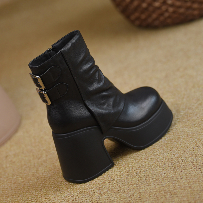 Misili Side Zipper Thick Heel Short Boots 10cm High Heels 2026 Autumn and Winter New Waterproof Platform Thick Sole Women's Boots