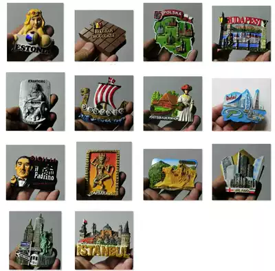 Poland Dubai Denmark United States Estonia Hungary Creative resin refrigerator stickers Black magnetic 6 up