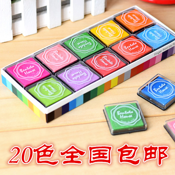 Gift Korean Stationery 4 * 4cm Hand Finger Painting Color Print Clay DIY Rubber Stamp seal Ind 20 color boxed