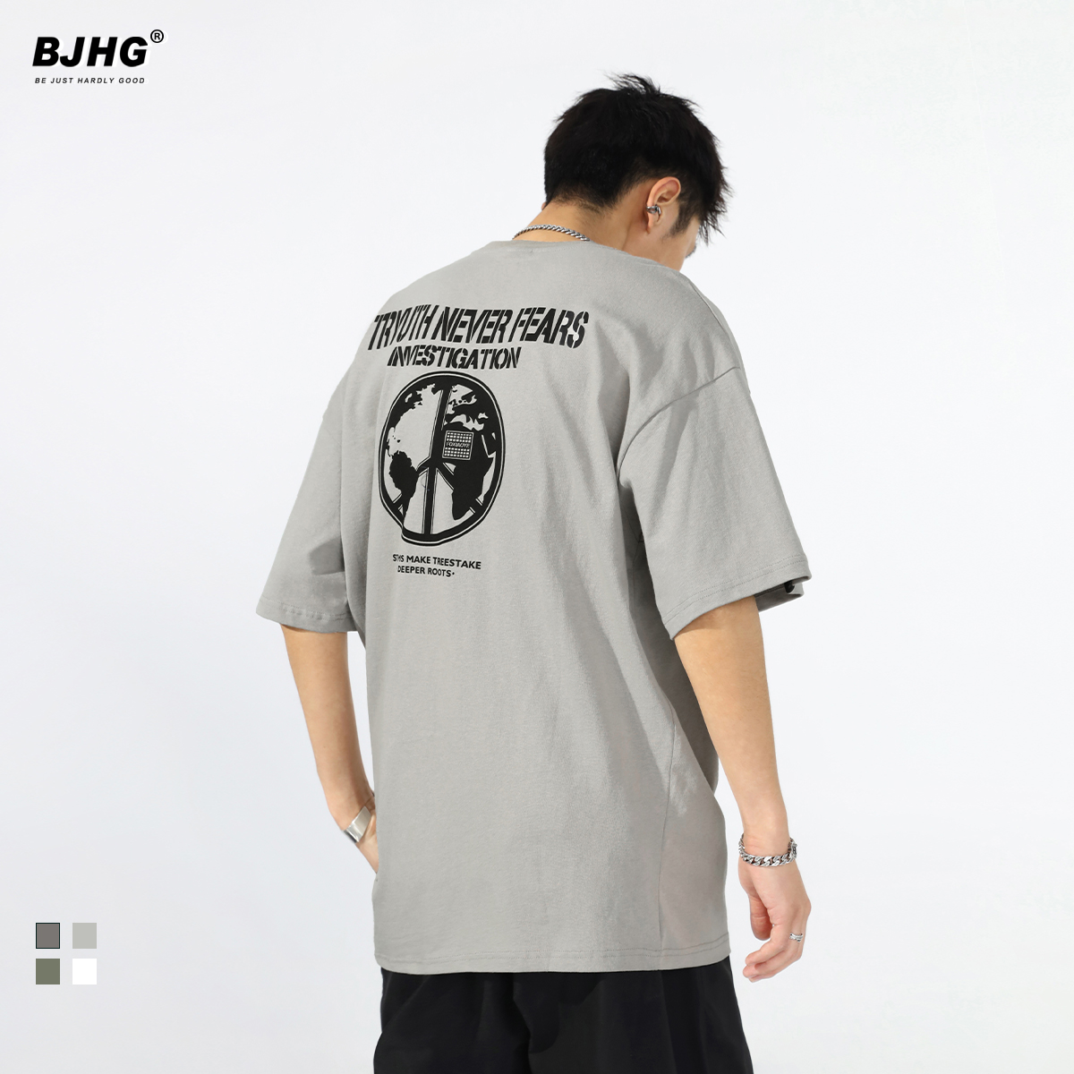 Summer Earth Peace Letter Printed Short Sleeve T-shirt Male Tide Easing OVERSIIZE Port Wind Leisure Five-Two-style Shirt