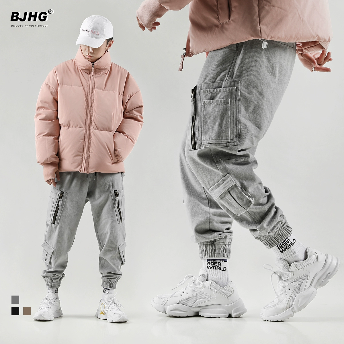 BJHG mùa xuân INS Harem overalls nam thương hiệu thủy triều Hàn Quốc lỏng lẻo hip hop IFASHION quần chân - Quần Harem