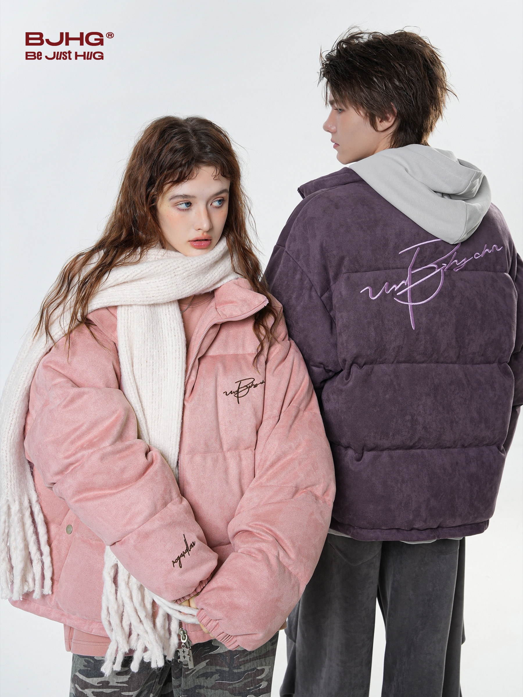 Bjhg Reckless Embroidered down Jacket for Men, Winter American Style Thickened Warm Couple's down Cold-Proof Coat for Women