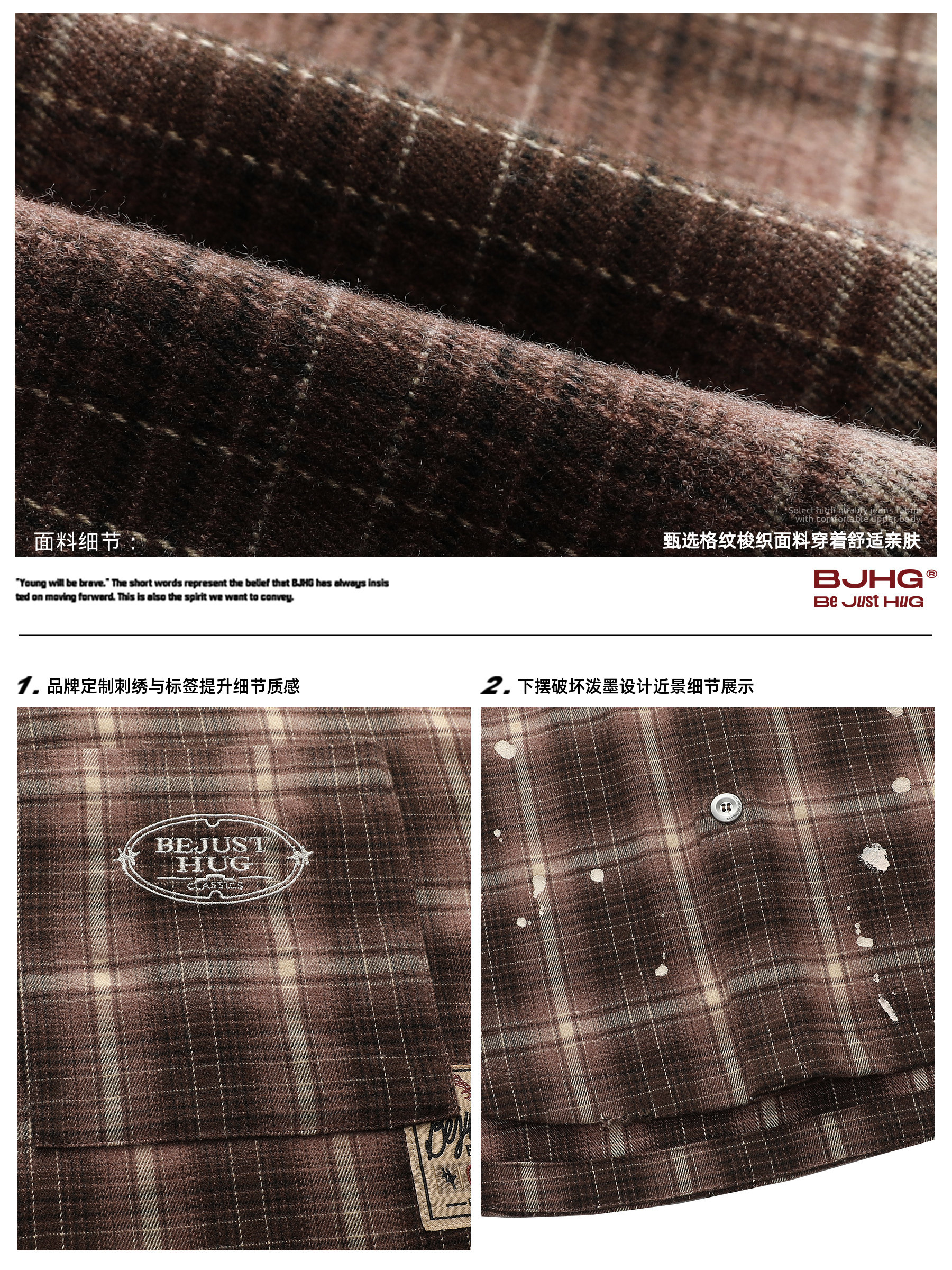 Bjhg Reckless Retro Plaid Shirt Jacket for Men, Autumn and Winter Trendy Brand Splatter Ink Loose Casual Shirt Jacket for Women