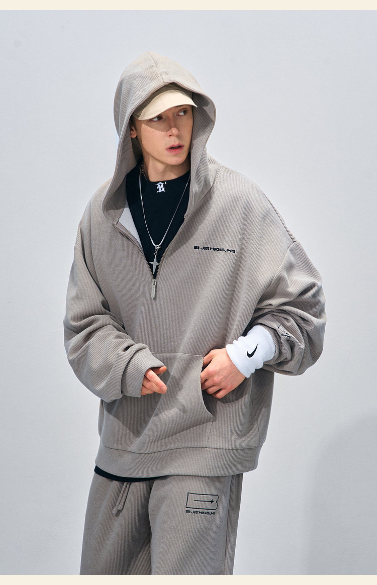 BJHG Corduroy Half-Zip Hoodie