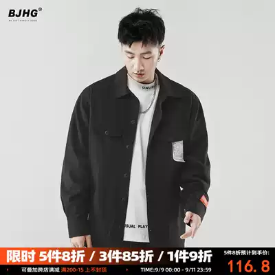 BJHG reckless autumn 2021 loose solid color casual long sleeve tooling jacket shirt Tide brand men's shirt coat