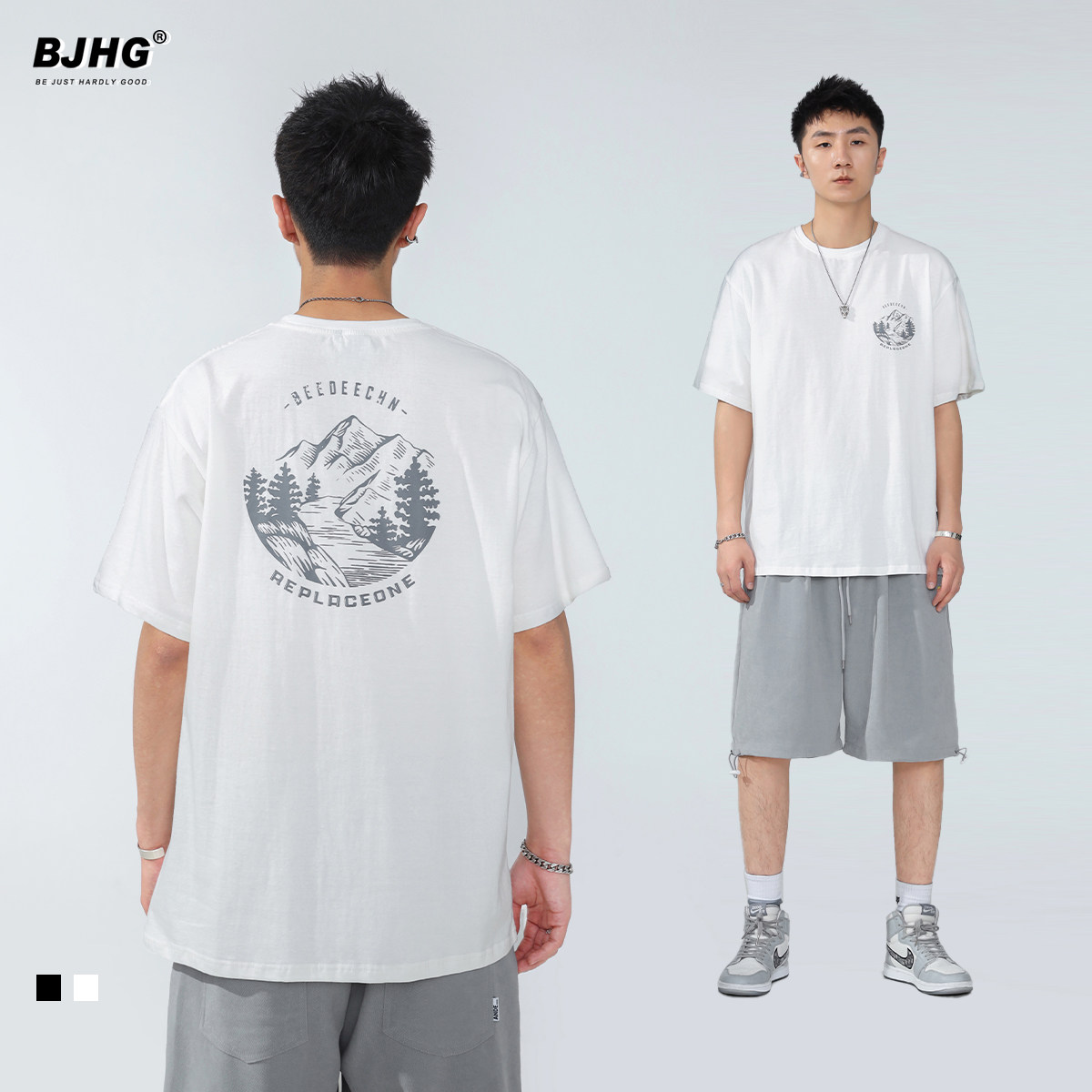 Summer New Snowy Mountain Scenery Printed Tide Cards Short Sleeves T-shirt Men's Day Ensemble Original Sink INS 100 Loose Casual T-Shirt