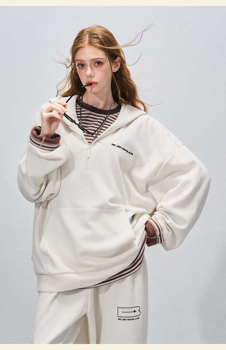 BJHG Corduroy Half-Zip Hoodie