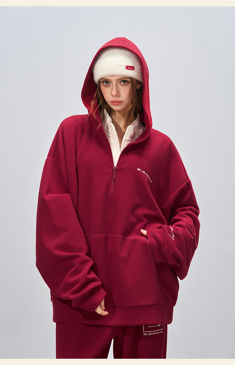 BJHG Corduroy Half-Zip Hoodie