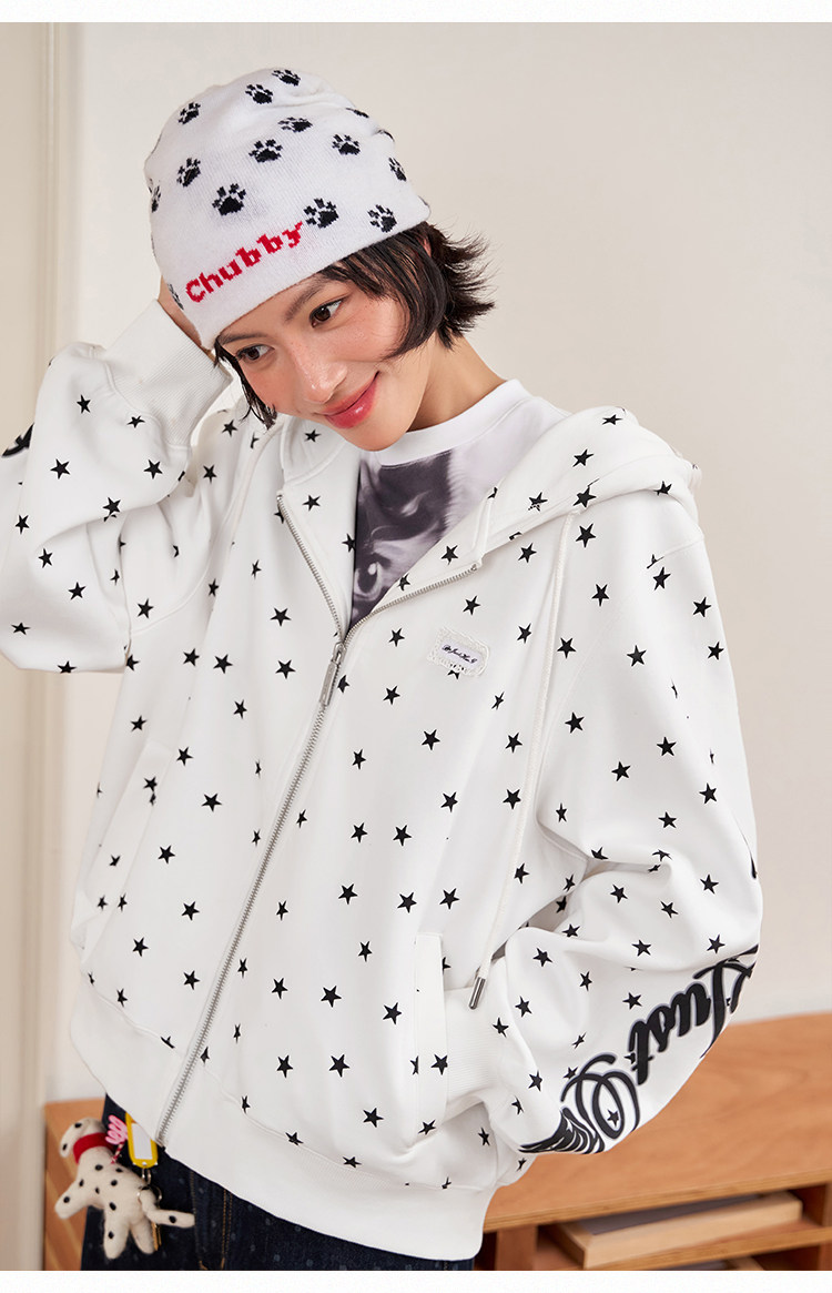 BJHG Star Print Zip-Up Hoodie