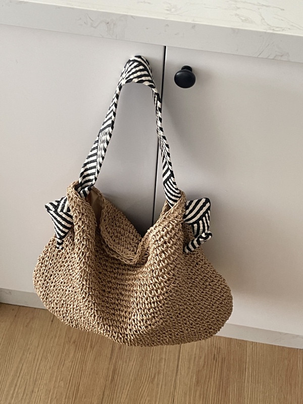 Chawool Niche Design Single-Shoulder Woven Bag Korea ins Large-Capacity Knotted Beach Vacation Bag for Women