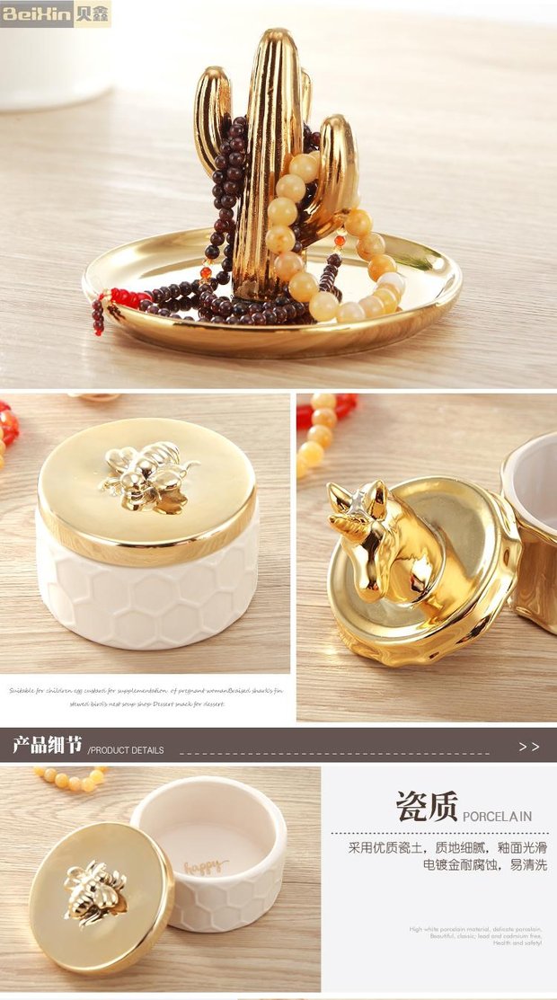 Được xuất khẩu sang Hoa Kỳ Hộp vàng trang sức gốm sứ Bắc Mỹ Hộp lưu trữ Trang trí nội thất Bee Bee Hộp trang sức đồ dcor