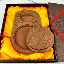 New with cover Four Treasures Chengmud inkstone end of the master practice calligraphy Dragon and Phoenix inkstone table high-end gift box collection