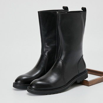 Trendy and fashionable leather mid-calf boots thick-soled zipper pointed leather boots men's martin boots work boots chelsea men's boots