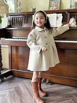 Free Liner Petit Nez] 100% wool double-sided cashmere handmade girls coat temperament beige pleated