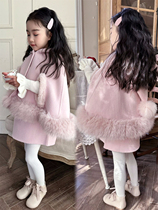 Petit Nez] New Year 100 wool double-sided cashmere handmade girls cute coat pink raw edge two-piece set
