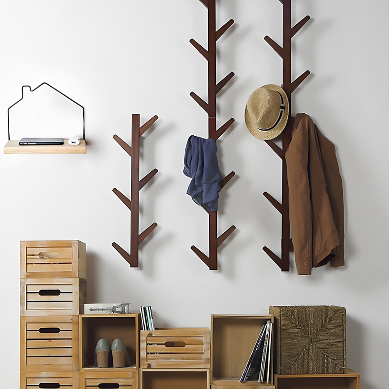 Nordic Wall-Mounted Clothes Hook Rack, Creative Wall-Mounted Coat Rack, Solid Wood Entryway Coat Rack
