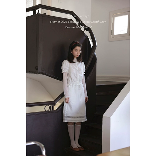 Белая длинная рубашка, юбка, комплект, французский стиль