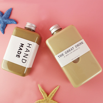 Flat square creative bottle Freshly squeezed juice plum soup bottle Disposable beverage bottle PET plastic dirty cup Enzyme bottle