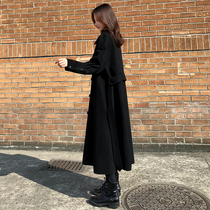 Sandro Fashiong Hepburn style double-sided cashmere black coat womens winter long coat womens 2021