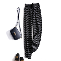 Sandro Fashiong Tide womens casual pants checkerboard check loose bunches female gray plus Velvet