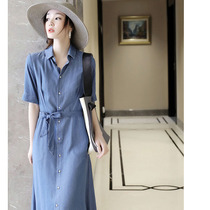  Sandro Svpr denim dress female 2021 summer new waist slim temperament polo collar shirt style