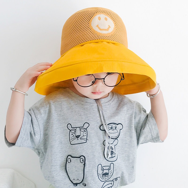 Children's sun hats spring and summer boys hats big brim thin fisherman hats girls mesh top sunscreen hats anti-UV