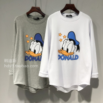 2022 Spring loaded South Korea Dongdaemun New cartoon Ducks Print Loose in Long Hair Long Sleeve T-Shirt Female Tide