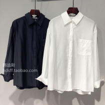 2022 Spring loaded South Korean ulzzang new pure color single pocket Korean version loose long sleeve polo collar shirt woman