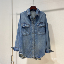 2021 autumn South Korea ulzzang new single breasted loose Korean fan BF wind double pocket denim shirt jacket female