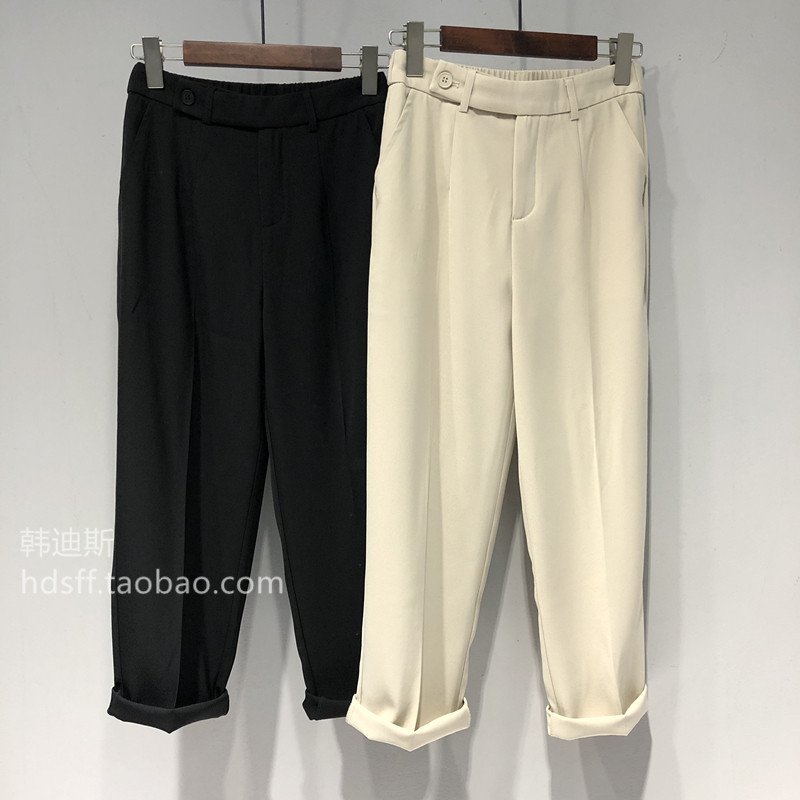 2022 Spring Dress New Pure Color Rear Tightness Waist Loose Lenty OL Wind West Clothing Trousers Straight Barrel Casual Pants Woman