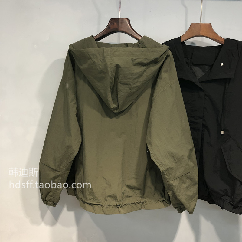 2019 mùa thu Outfit SaunessE Hàn TH mới màu rắn lỏng Han Fan trai gió mỏng trùm đầu áo khoác nữ áo khoác ngắn