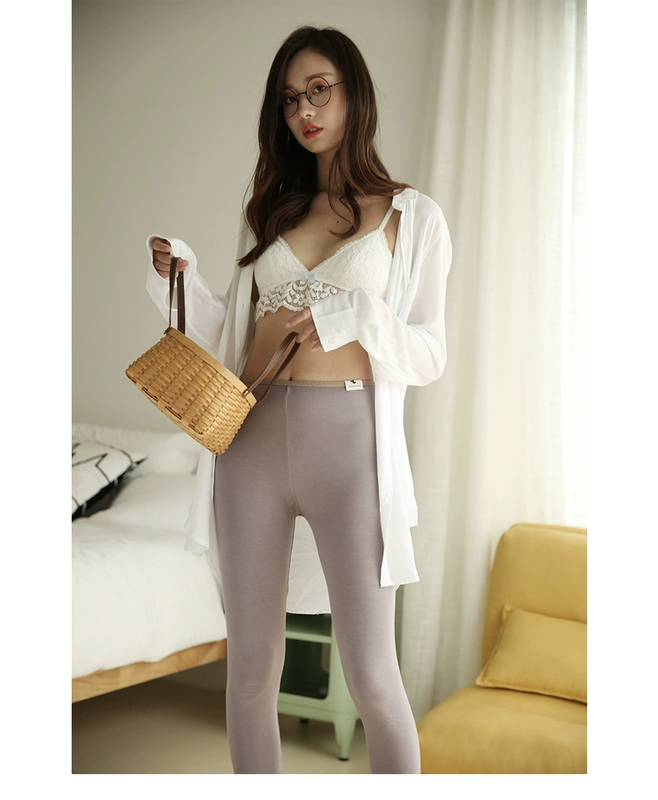 Modal leggings nữ mùa xuân và mùa hè phần kẹo mỏng màu kích thước lớn bó sát mặc quần chín điểm quần mỏng phần chân quần - Quần tây thường