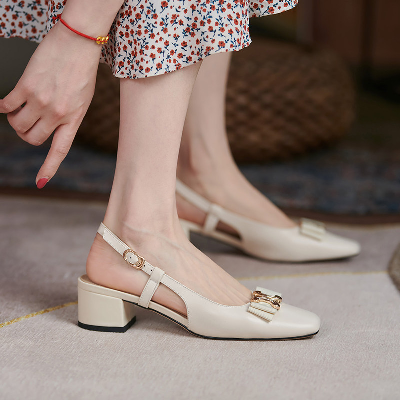 ann it Temperament Ladies ~ 2022 Square Heads Fairy Wind Sandals Women Flat-bottomed Fashion Butterfly Knots Shoes 4CM