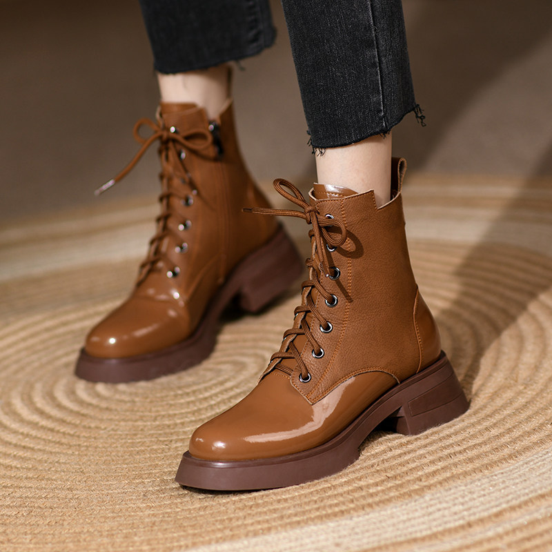Ann it handsome and attractive ~ British style retro leather thick bottom zipper Martin female new lace up style