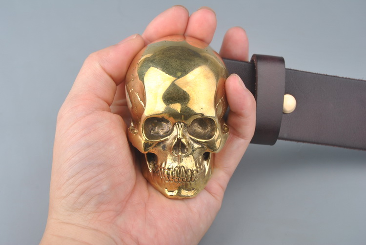 Brass skull belt men's casual header level cowhide belt copper ghost belt (3cm to about 8cm)