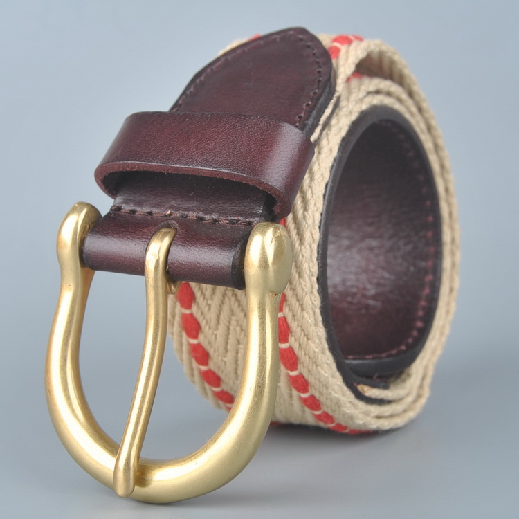 POLO men casual belt leather canvas splicing belt head layer cowhide belt earthen yellow canvas