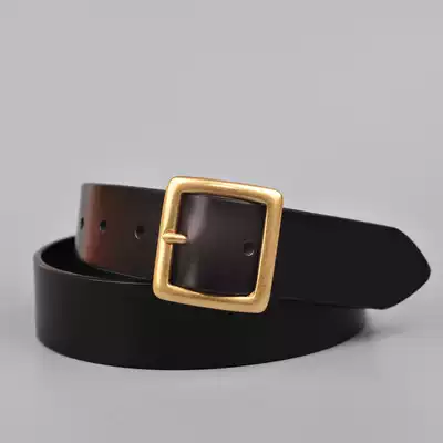 Leather Belt Beckham wife paragraph copper ri zi kou belt Women's leisure belt (3 4cm)